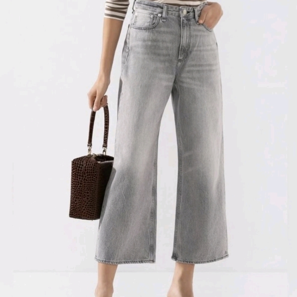 rag & bone Washed Light Gray High-Rise Wide-Leg Jeans